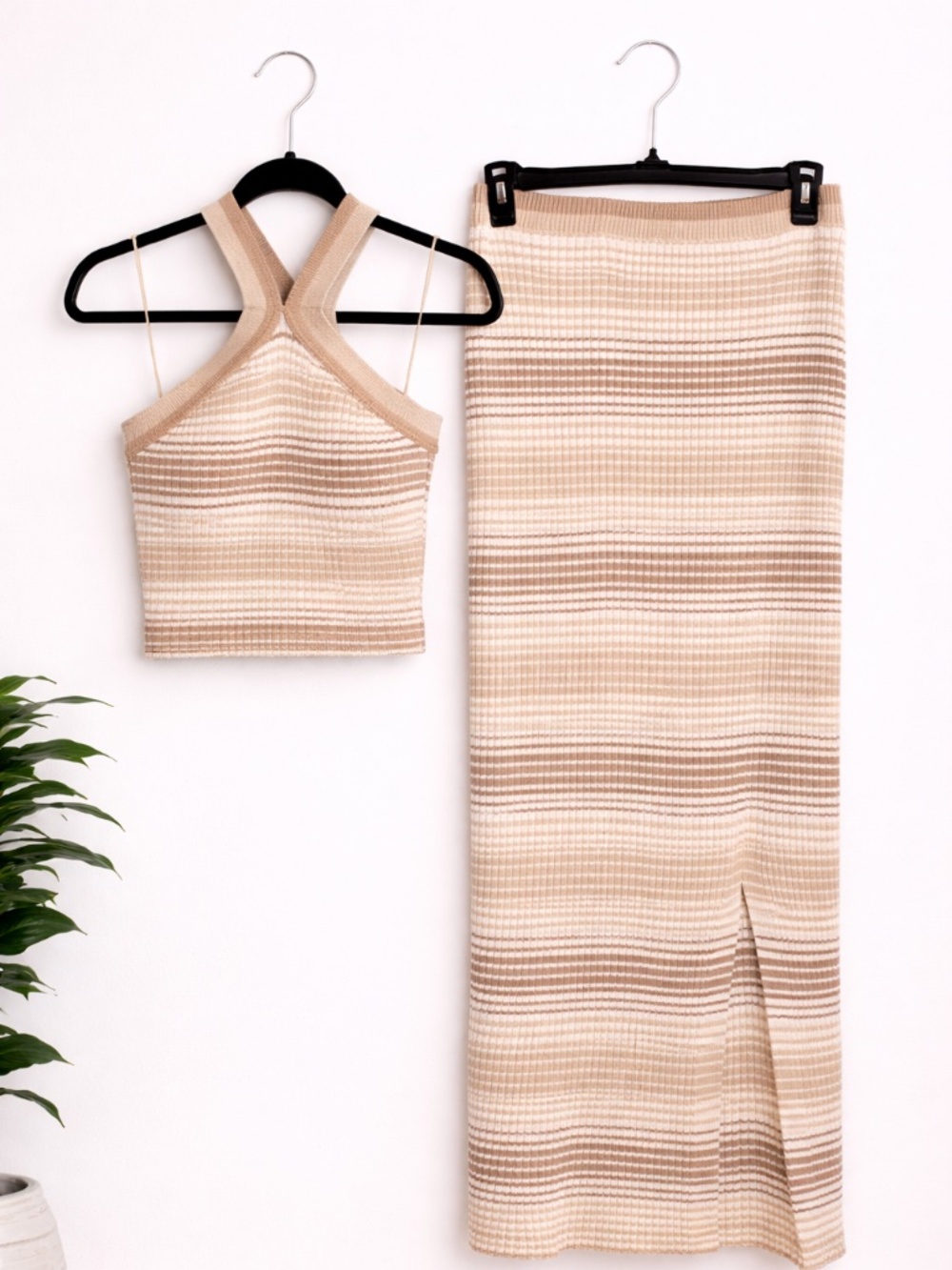 Jessica Simpson Beige Knit Set | Halter Crop Top & Midi Skirt | Matching Set